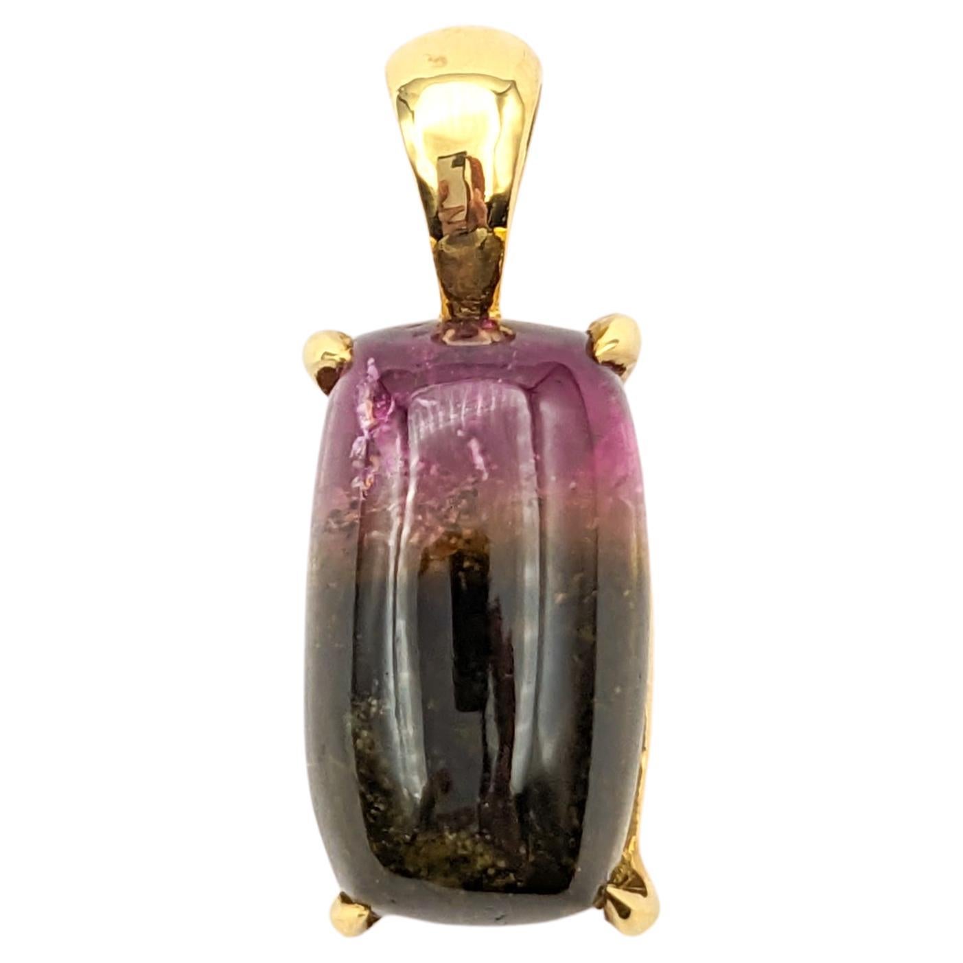 5ct Cabochon Watermelon Tourmaline Pendant In Yellow Gold