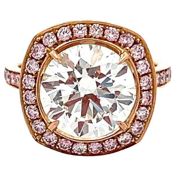 5ct Diamond Ring with Fancy Pink Diamond Halo