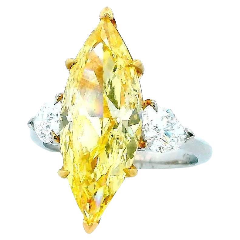 5ct Fancy Intense Yellow Marquise Cut Diamond Ring