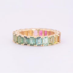 Alianza de boda de eternidad completa con turmalina arco iris de 5 ct y oro de 14 quilates R6601