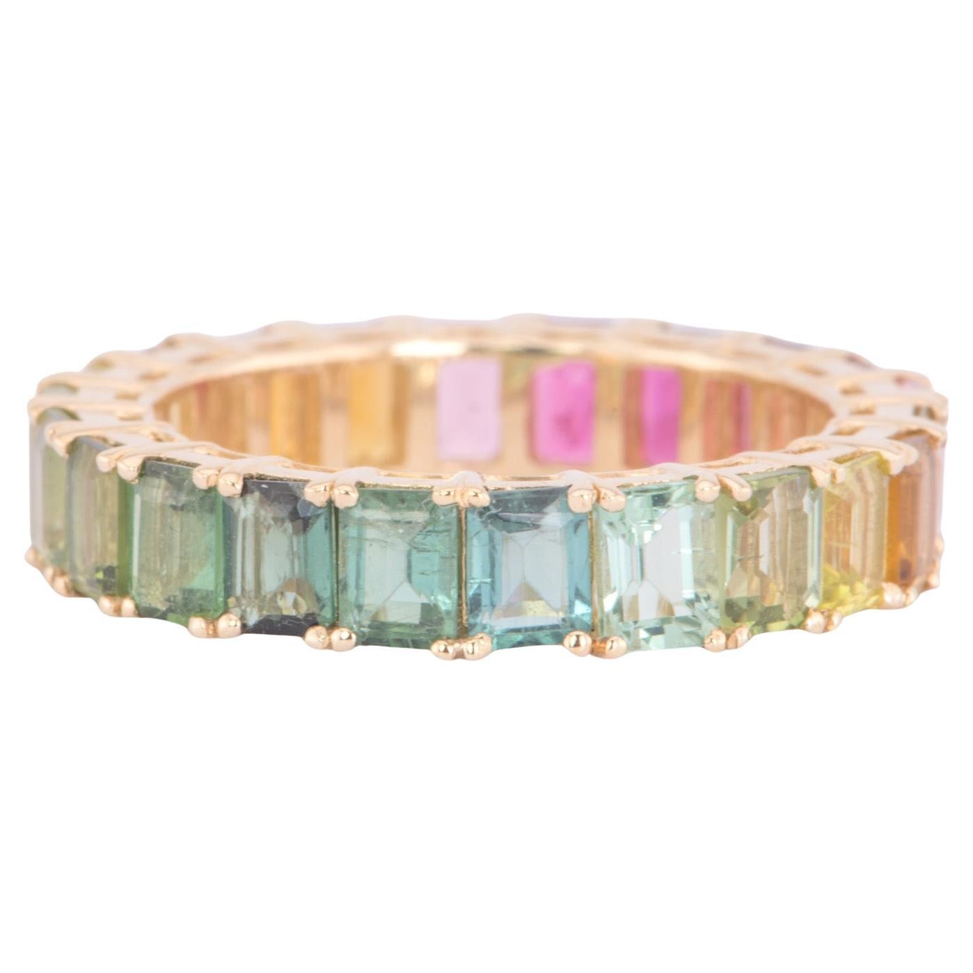 5ct Full Eternity Tourmaline arc-en-ciel Alliance de mariage en or 14K R6601