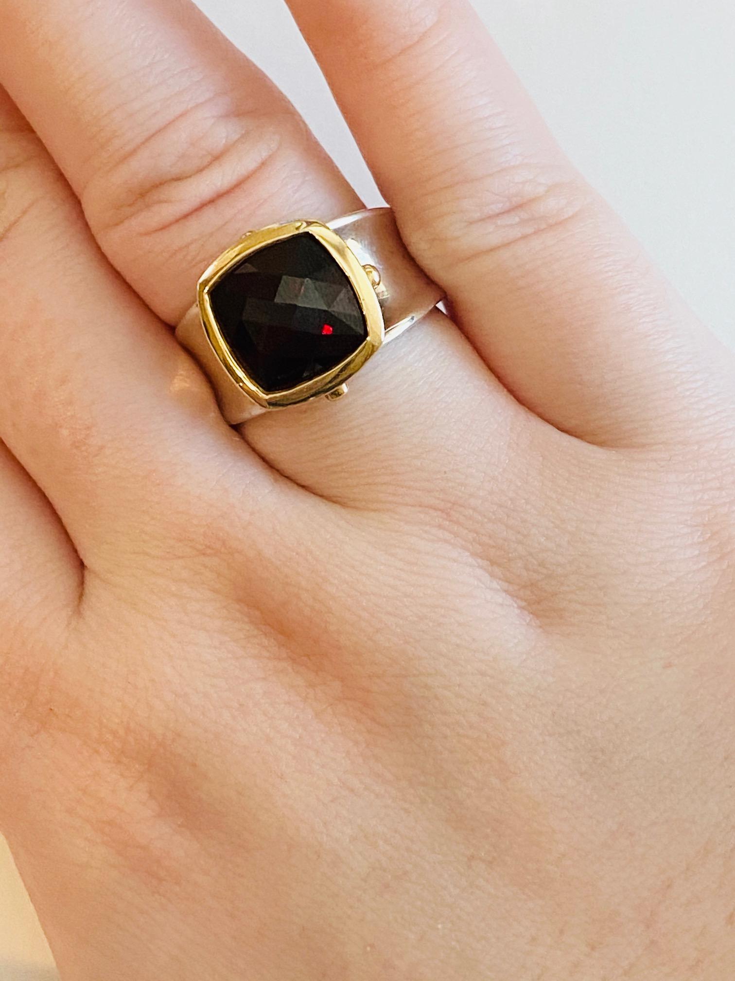 Cushion Cut 5ct Garnet Ring with 14K Yellow Gold & Sterling Silver Statement Ring, Handmade