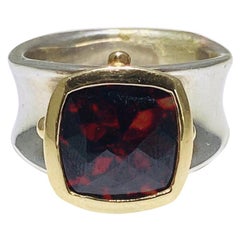 5ct Garnet Ring with 14K Yellow Gold & Sterling Silver Statement Ring, Handmade