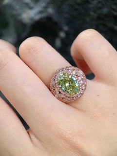 5ct Green Diamond Oval Ring with Pink White Yellow Diamonds 18K Gold