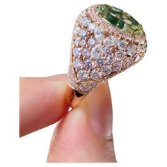 5ct Green Diamond Oval Ring with Pink White Yellow Diamonds 18K Gold