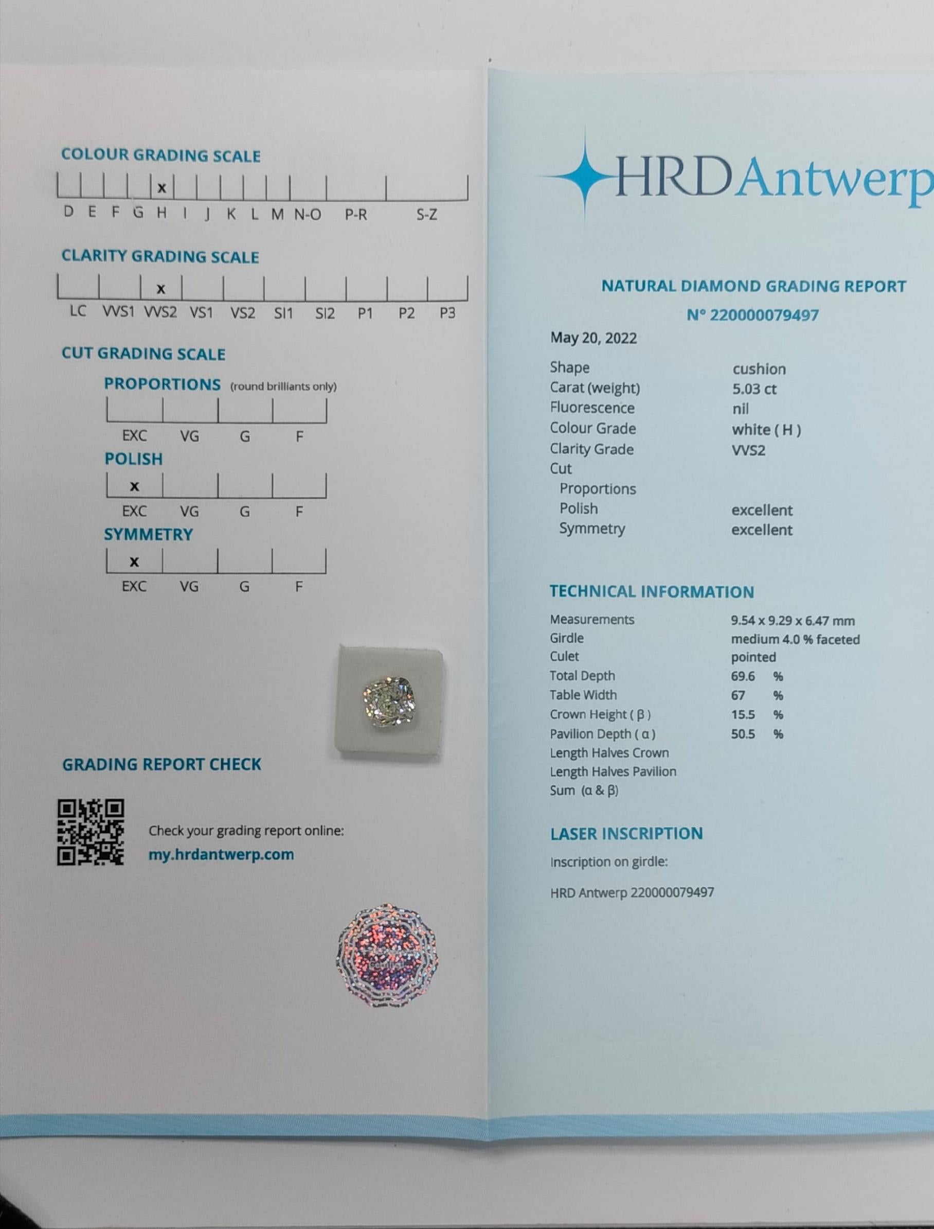 5ct HRD-zertifiziertes Kissen  (Kissenschliff) im Angebot
