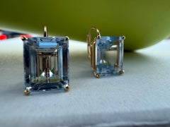 5ct Huge Aquamarine Earrings 14KT yellow gold modern setting