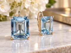 5 Karat – Riesige Aquamarin-Ohrringe, moderne Fassung aus 14 Karat Gelbgold
