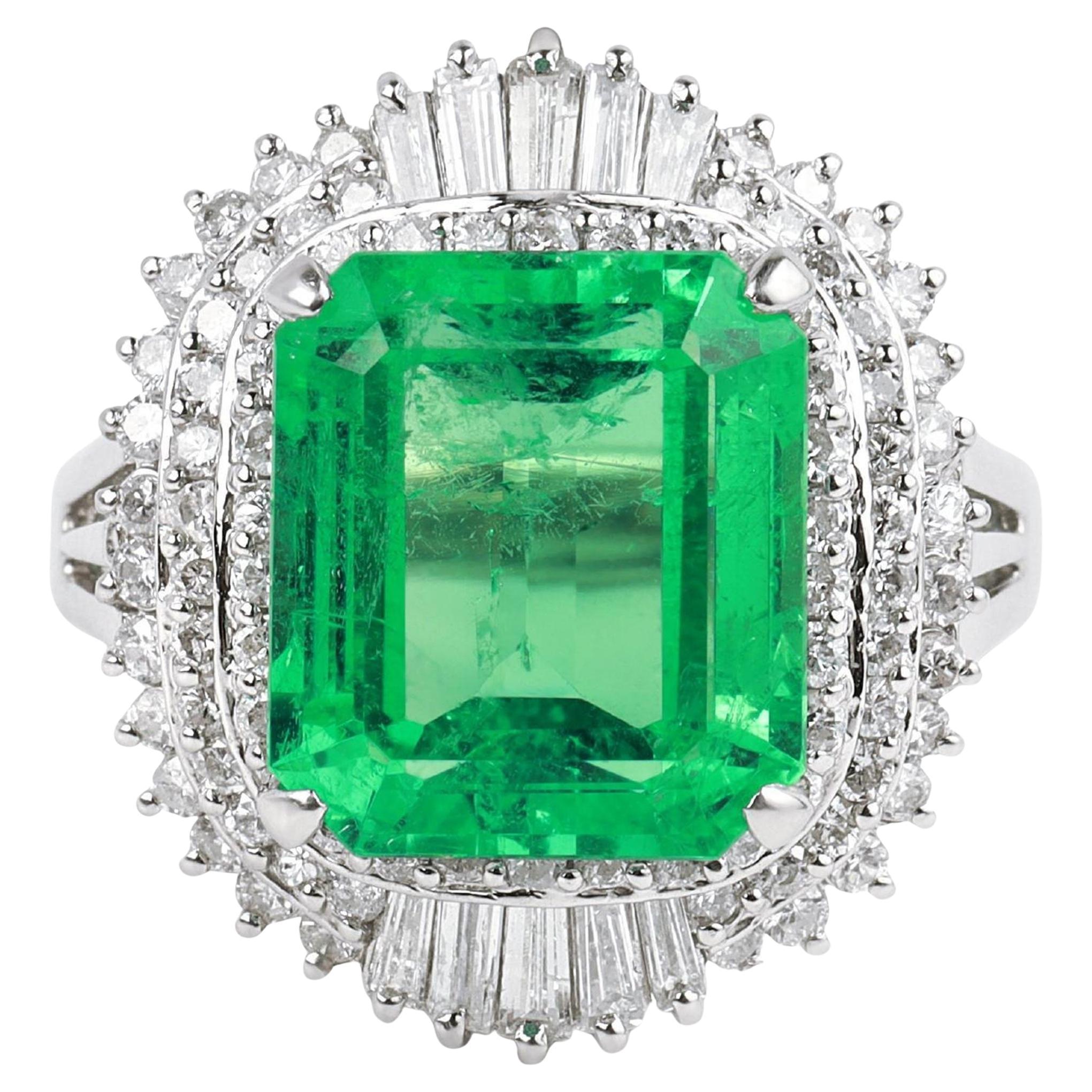 5,32 Karat kolumbianischer Smaragd Diamant IGI-zertifizierter Cocktailring aus Platin