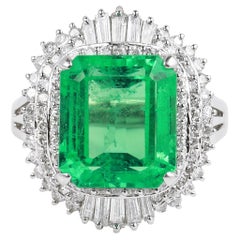 5,32 Karat kolumbianischer Smaragd Diamant IGI-zertifizierter Cocktailring aus Platin