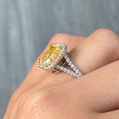Rare Colors - 5ct Yellow Elongated Radiant Cut Diamond Halo Engagement Ring
