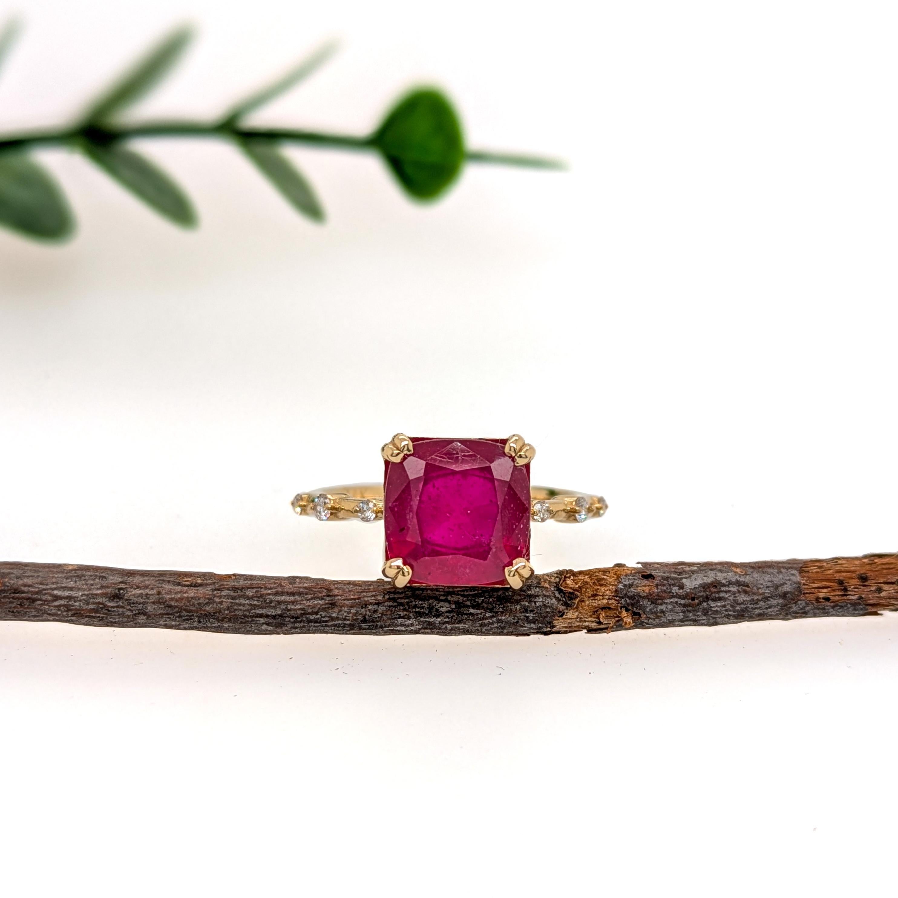 Art Deco 5ct Madagascar Ruby Ring w Natural Diamond Accents in Solid 14K Gold  EM 9mm For Sale