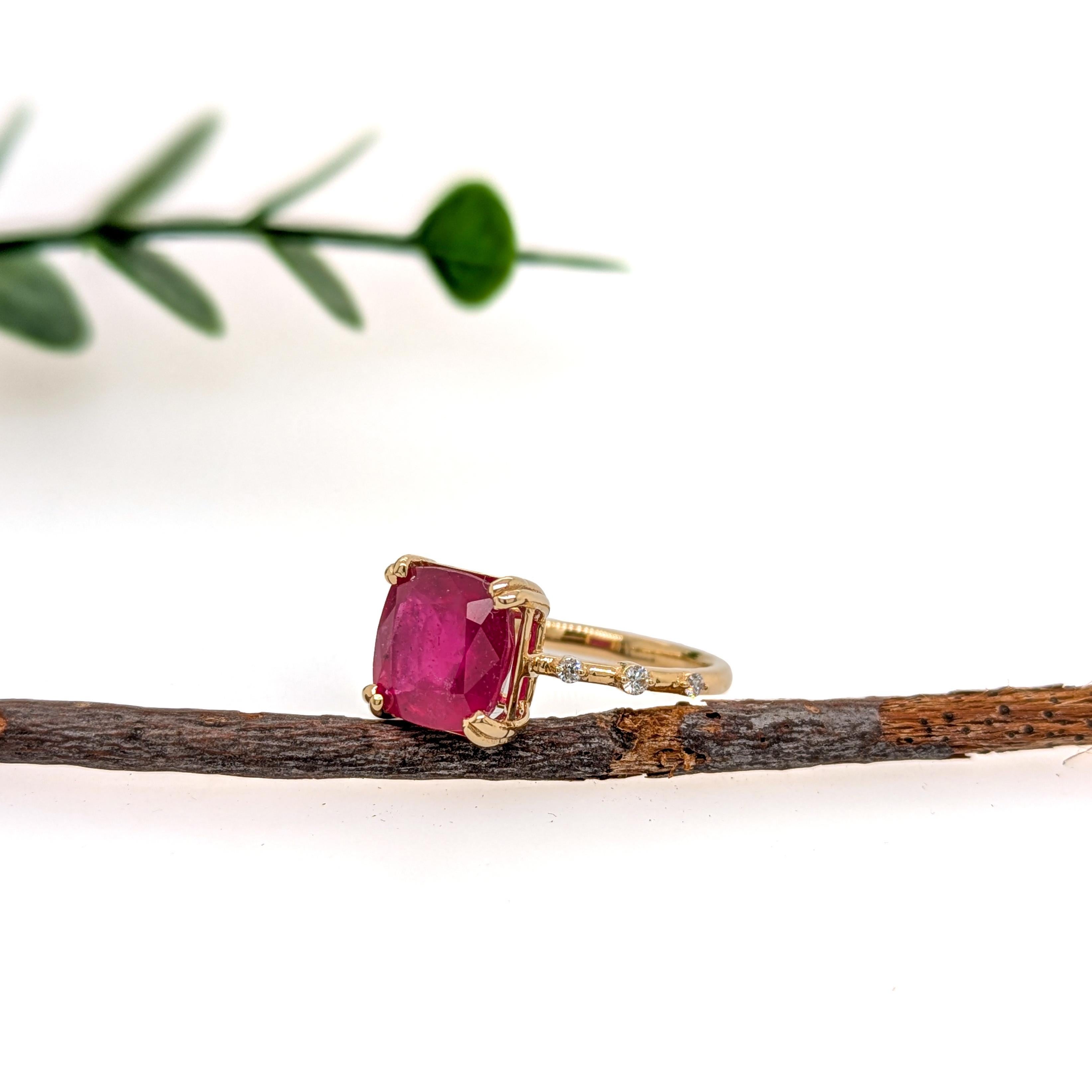 Emerald Cut 5ct Madagascar Ruby Ring w Natural Diamond Accents in Solid 14K Gold  EM 9mm For Sale