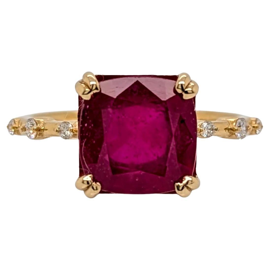 5ct Madagascar Ruby Ring w Natural Diamond Accents in Solid 14K Gold  EM 9mm