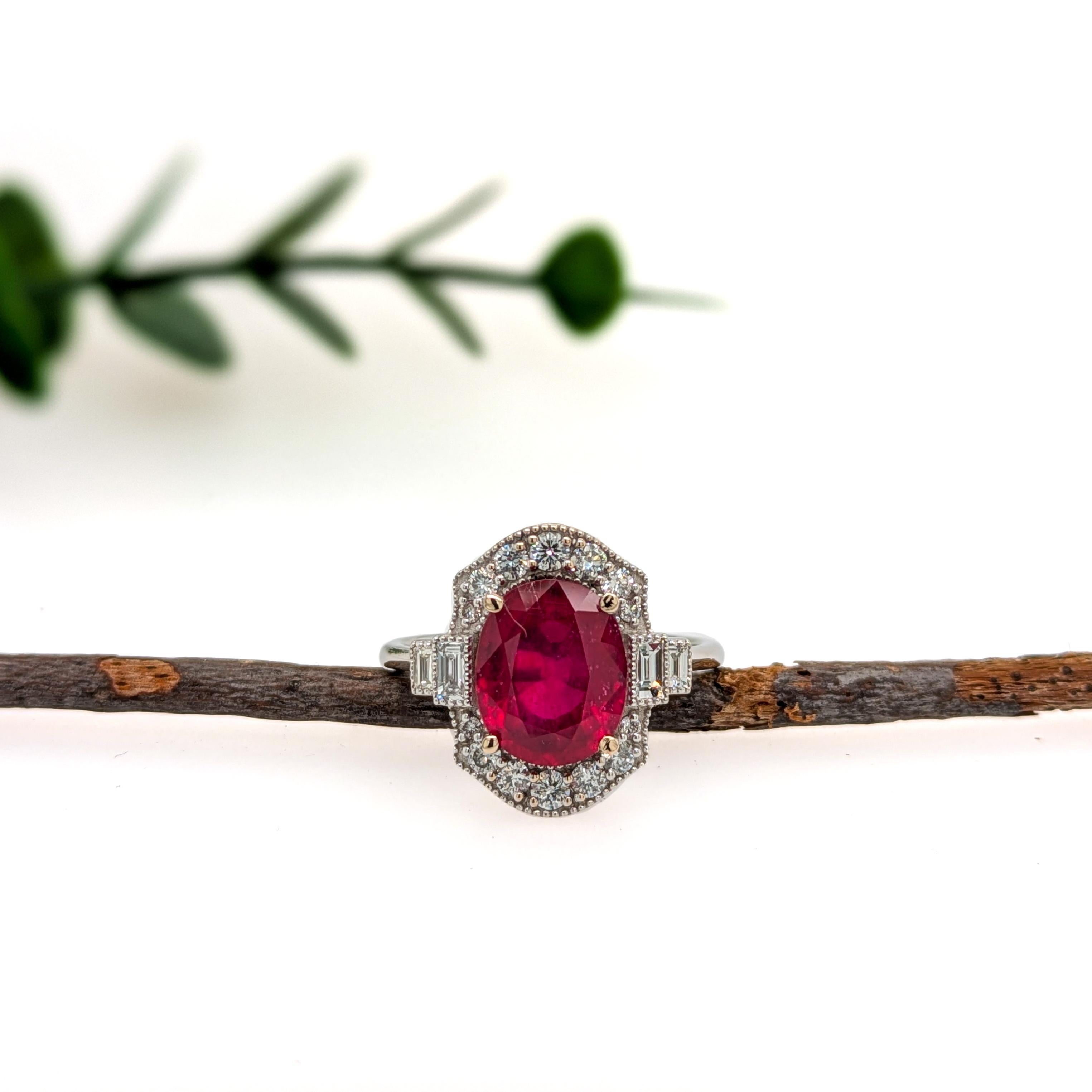 Art Deco 5ct Madagascar Ruby with Natural Diamond Accents in 14K Solid Gold  OV 11x9mm