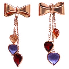 5ct Natural Amethyst Garnet Citrine Bow Dangle Earrings 14kt