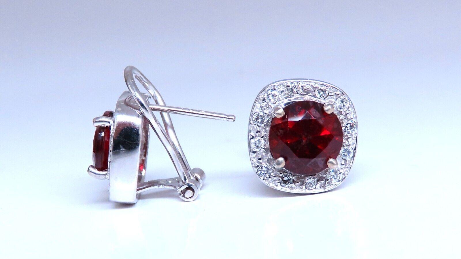 Round Cut 5ct Natural Garnet Diamond Clip Earrings 14kt Gold For Sale