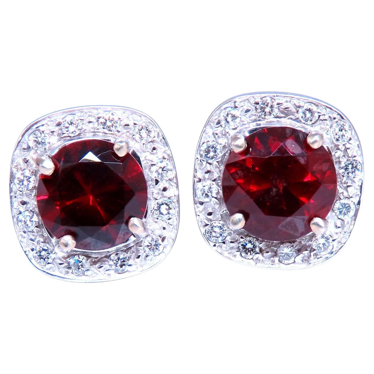 5ct Natural Garnet Diamond Clip Earrings 14kt Gold For Sale