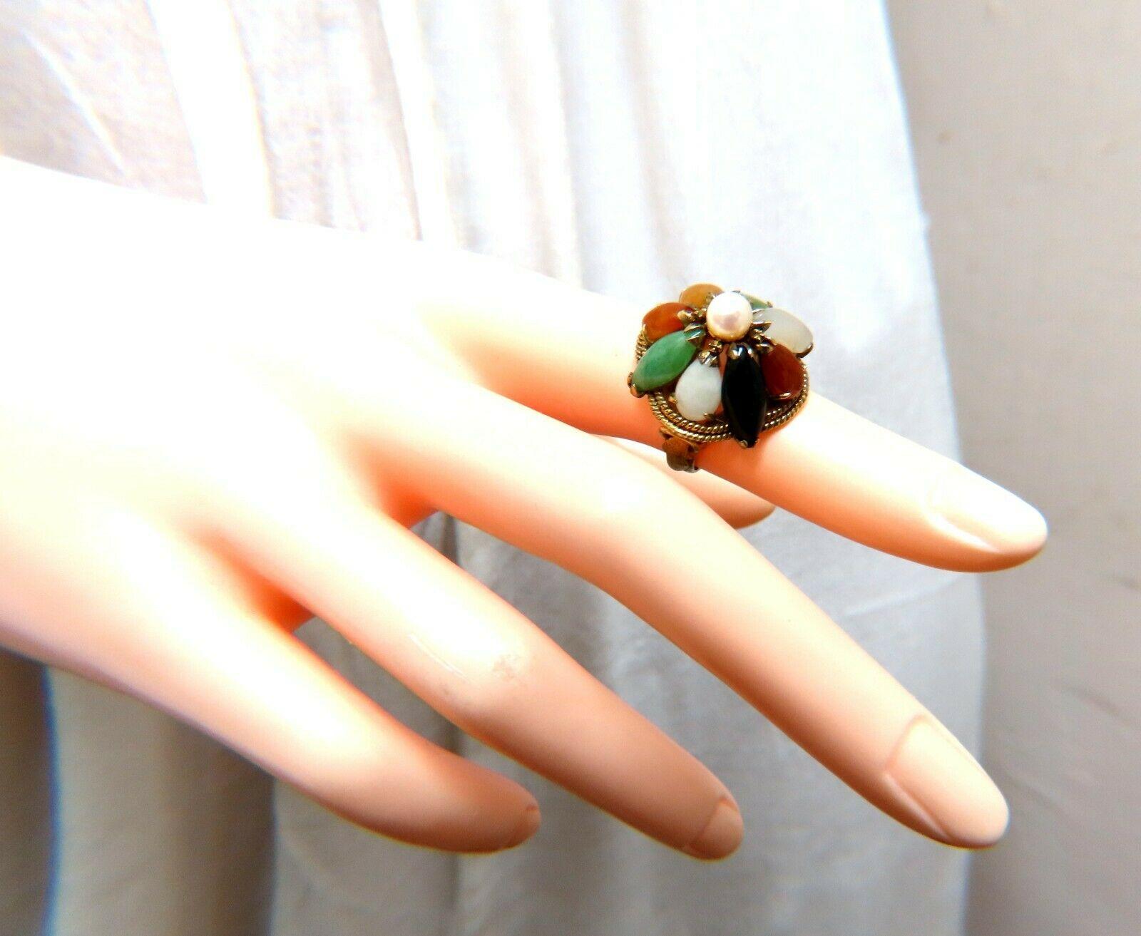 5ct Natural Jade, Black Onyx & Pearl Cocktail Ring 14kt In New Condition In New York, NY