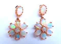 5ct Natural Opal Cluster Dangle Earrings 14kt Gold 12597**
