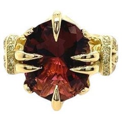 Tourmaline d'automne ovale de 5ct en bague Reef Knot avec diamants jaunes en 18k