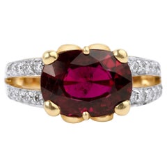 IGI-zertifizierter 5-karätiger natürlicher Rubellit-Turmalin-Cocktailring mit Ovalschliff und Diamant