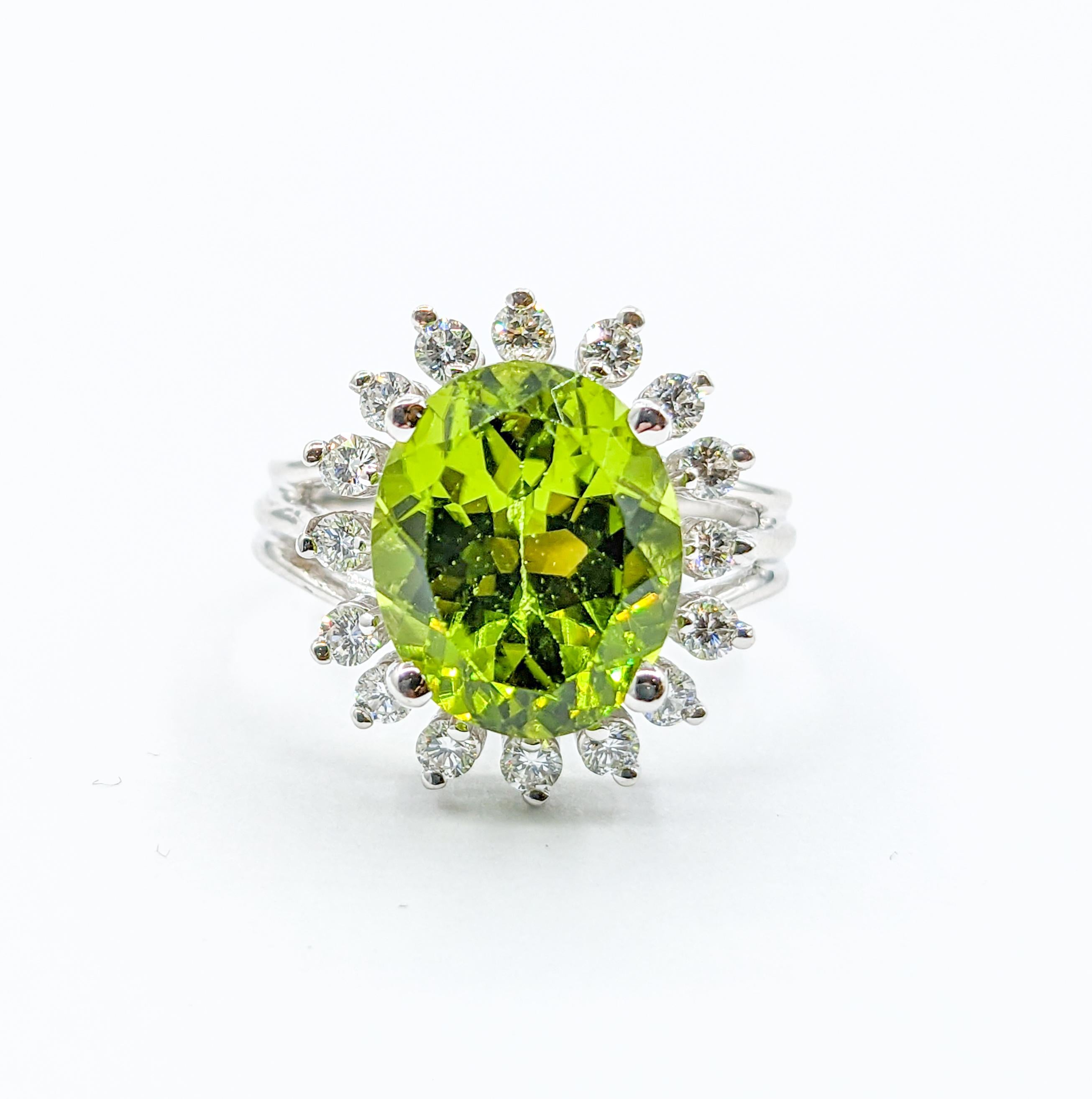 5ct Peridot & Diamond Halo Cocktail Ring For Sale 4
