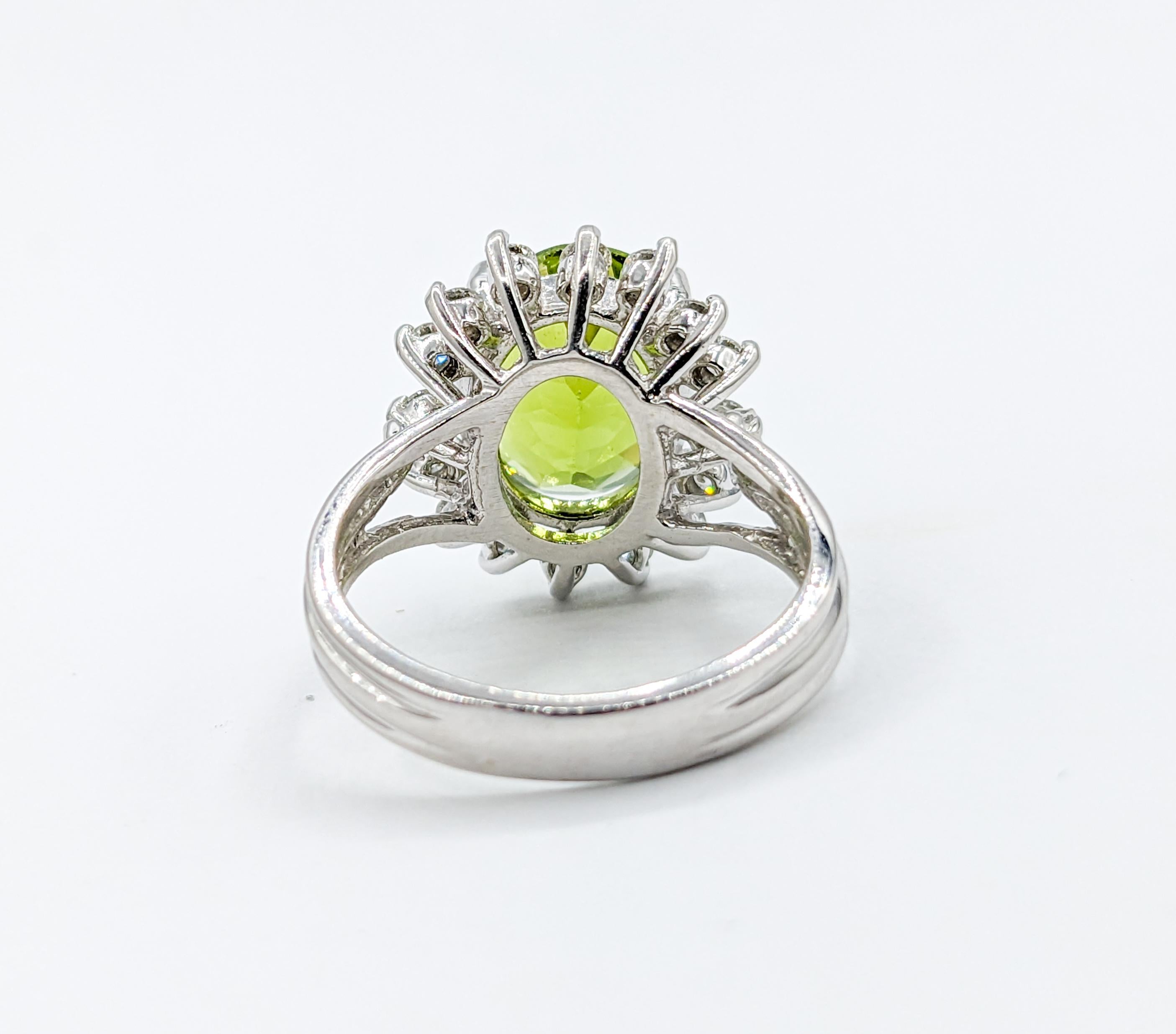 Women's or Men's 5ct Peridot & Diamond Halo Cocktail Ring For Sale