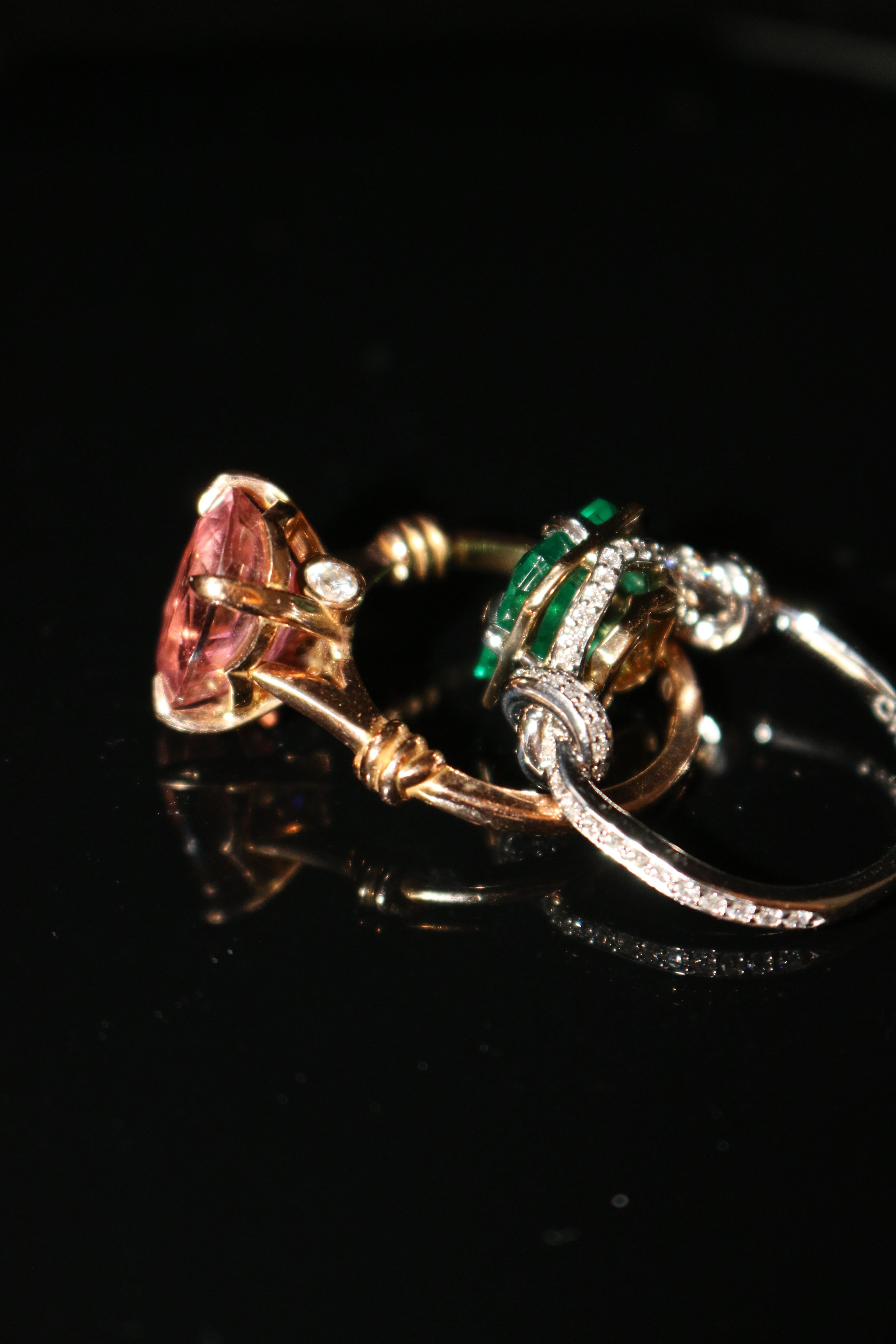5ct Pink Tourmaline and Diamond Forget Me Knot Ring in 18ct Rose Gold For Sale 9