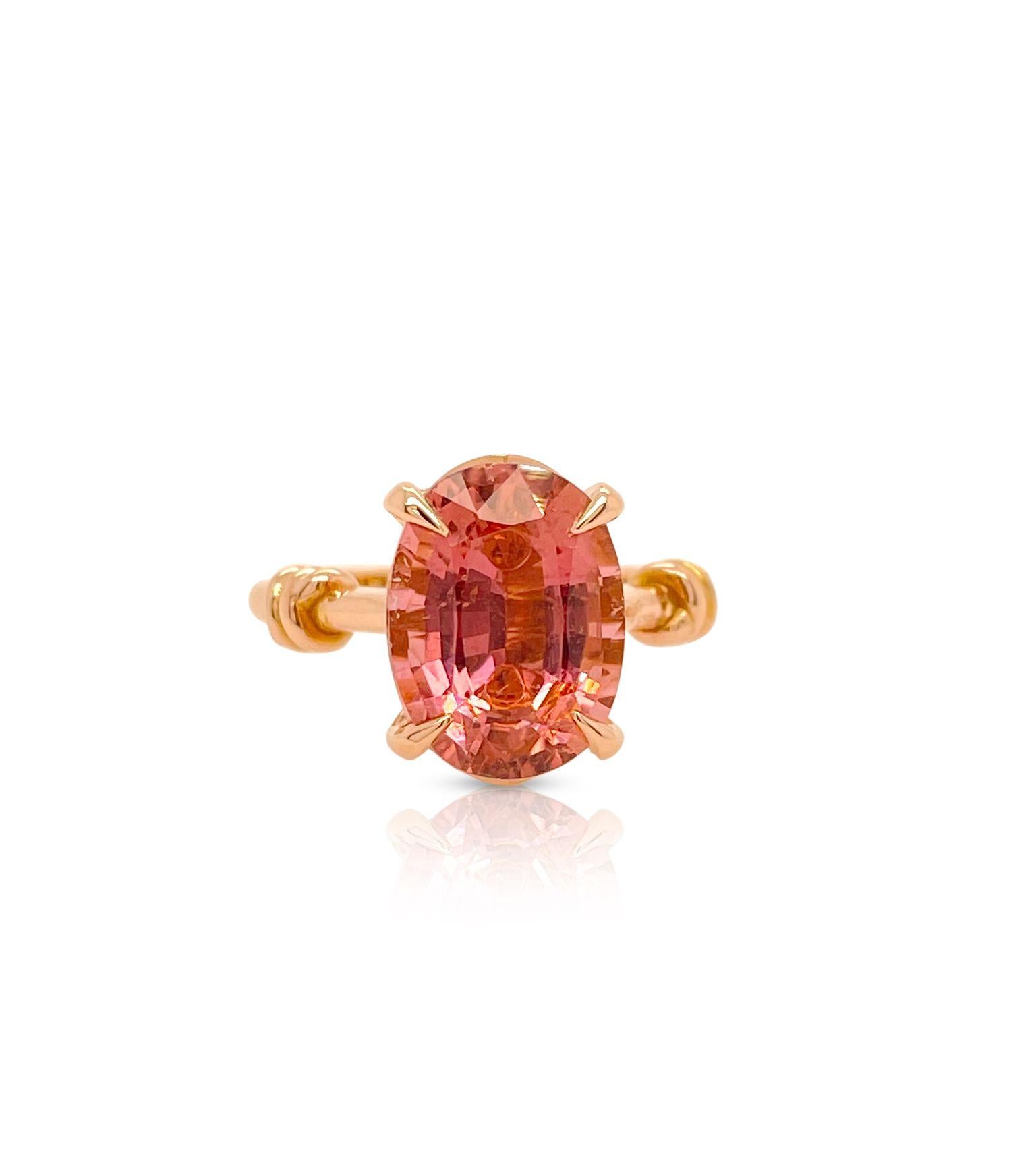 5ct Pink Tourmaline and Diamond Forget Me Knot Ring in 18ct Rose Gold For Sale 2