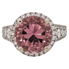 5ct Pink Tourmaline Ring w Earth Mined Diamonds in Solid 14K Gold Round 10mm 5ct Pink Tourmaline Ring w Earth Mined Diamonds in Solid 14K Gold Round 10mm