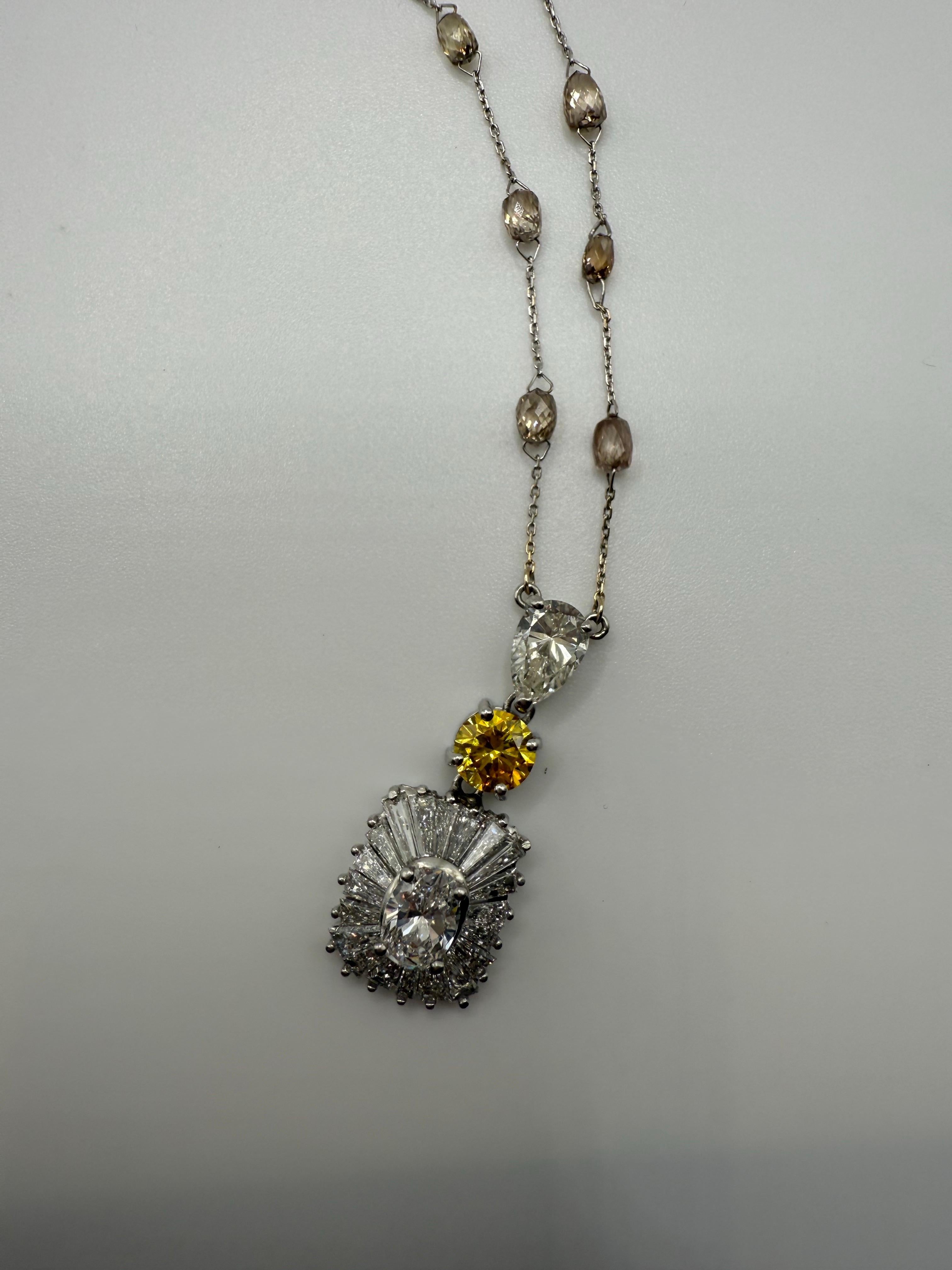 Taglio rotondo Collana con diamante briolette 5ct Rare 8.10gr oro 14KT in vendita