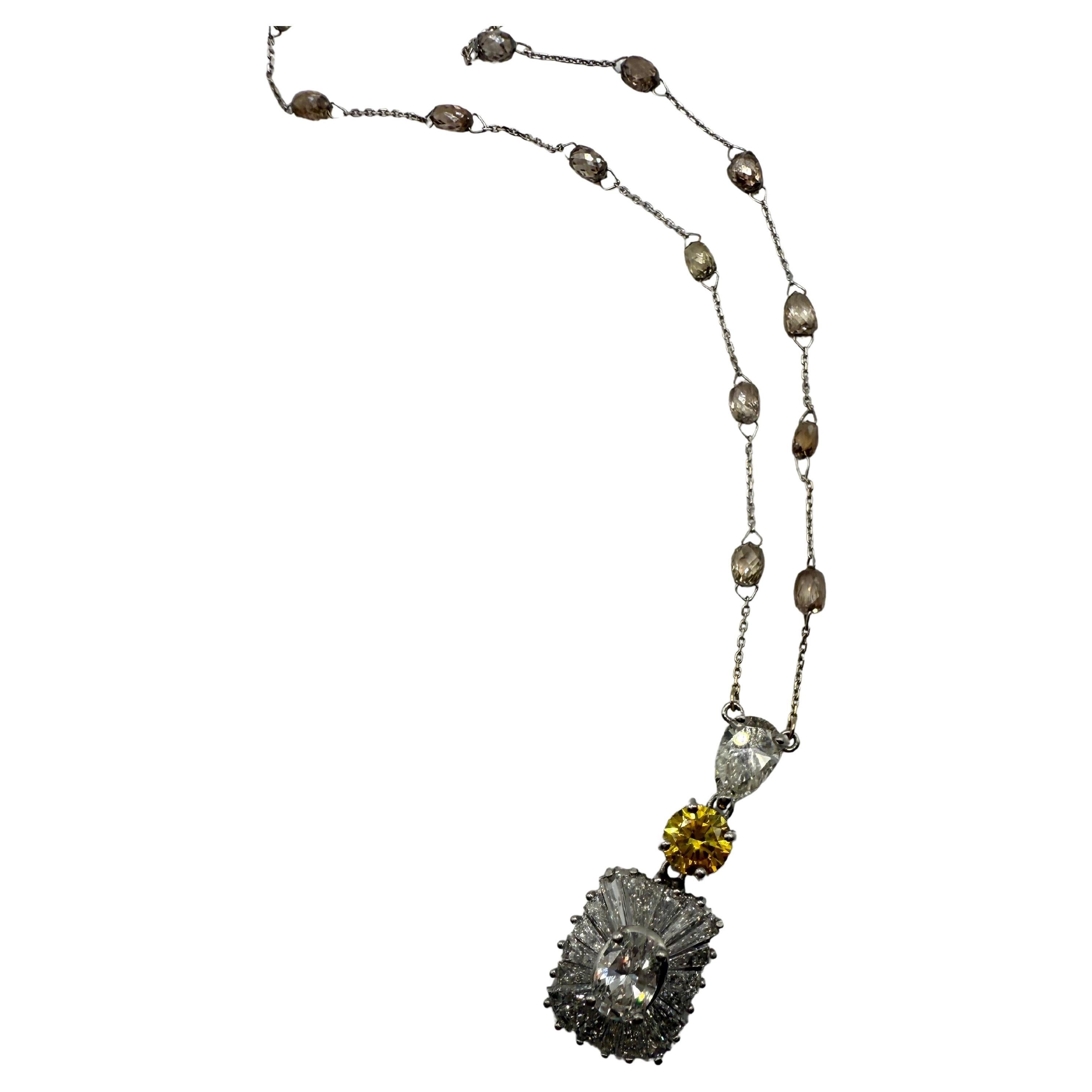 Collana con diamante briolette 5ct Rare 8.10gr oro 14KT in vendita