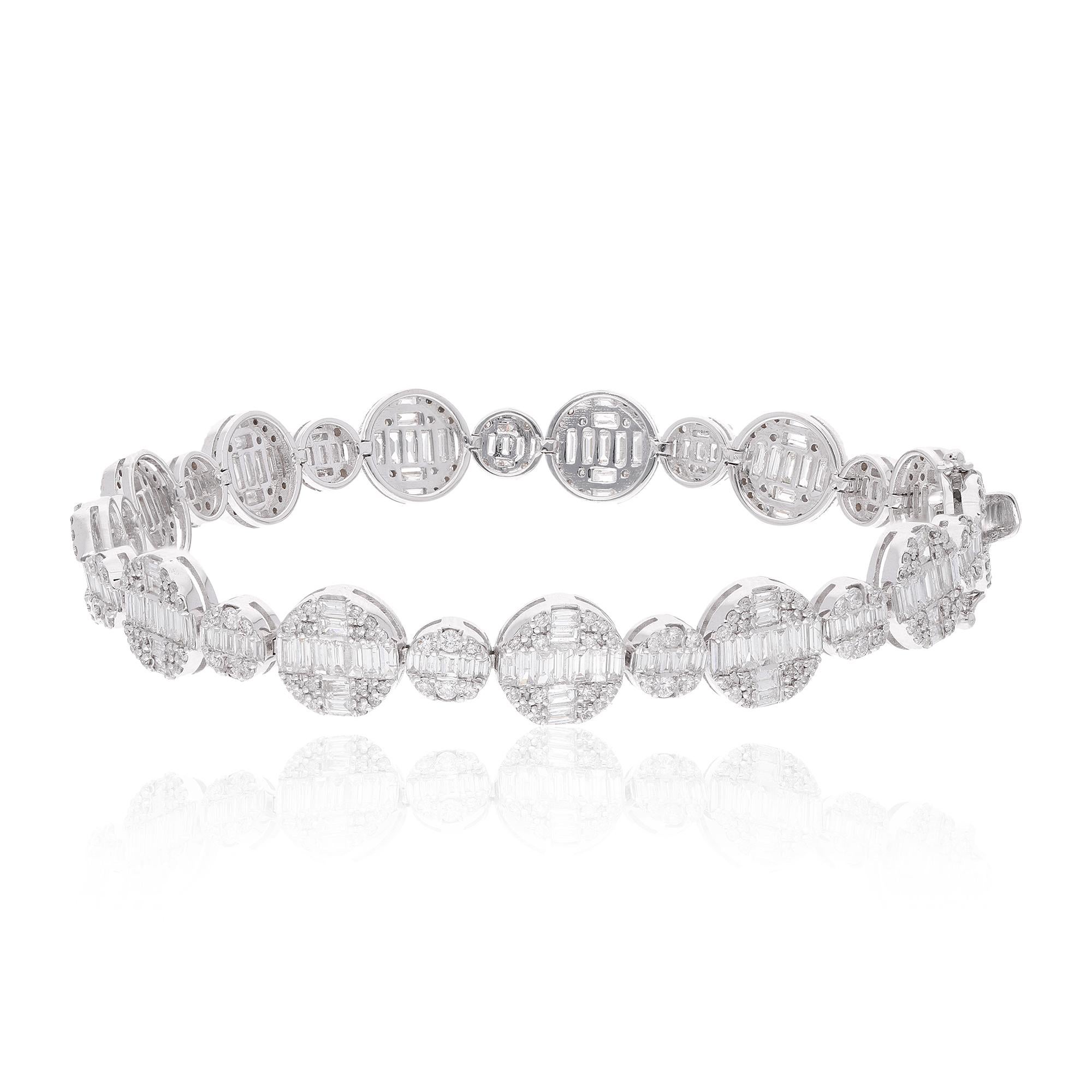 Item Code :- SEBR-42838 (10k)
Gross Wt. :- 11.36‬ gm
Solid 10k White Gold Wt. :- 10.36 gm
Natural Diamond Wt. :- 5 Ct.  ( AVERAGE DIAMOND CLARITY SI1-SI2 & COLOR H-I )
Bracelet Length :- 7 Inches Long

✦ Sizing
.....................
We can adjust