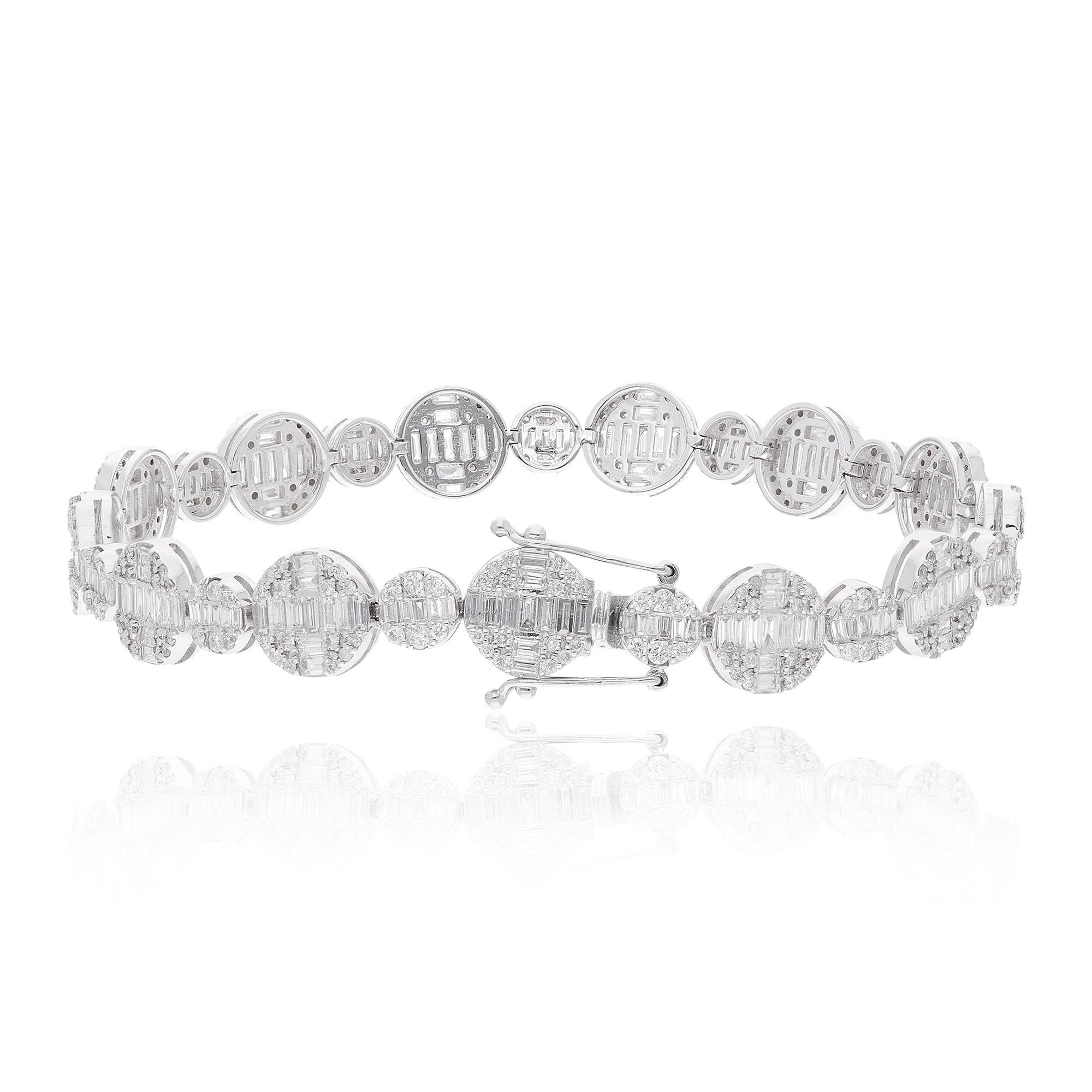 Modern 5ct SI Clarity HI Color Baguette Diamond Multi Disc Bracelet 10 Karat White Gold For Sale