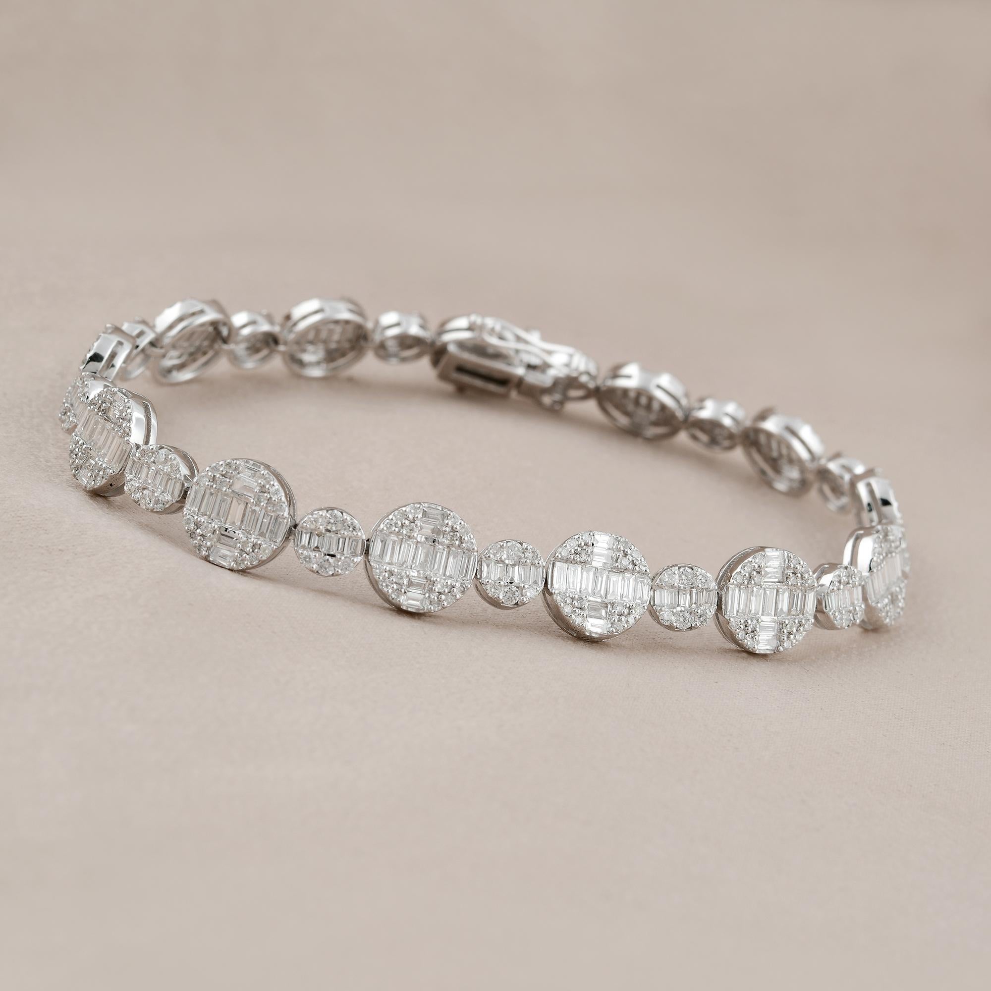 Baguette Cut 5ct SI Clarity HI Color Baguette Diamond Multi Disc Bracelet 10 Karat White Gold For Sale