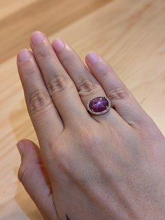 5ct Star Ruby Ring w Natural Diamond Halo in Solid 14K Yellow Gold OV 12x9mm