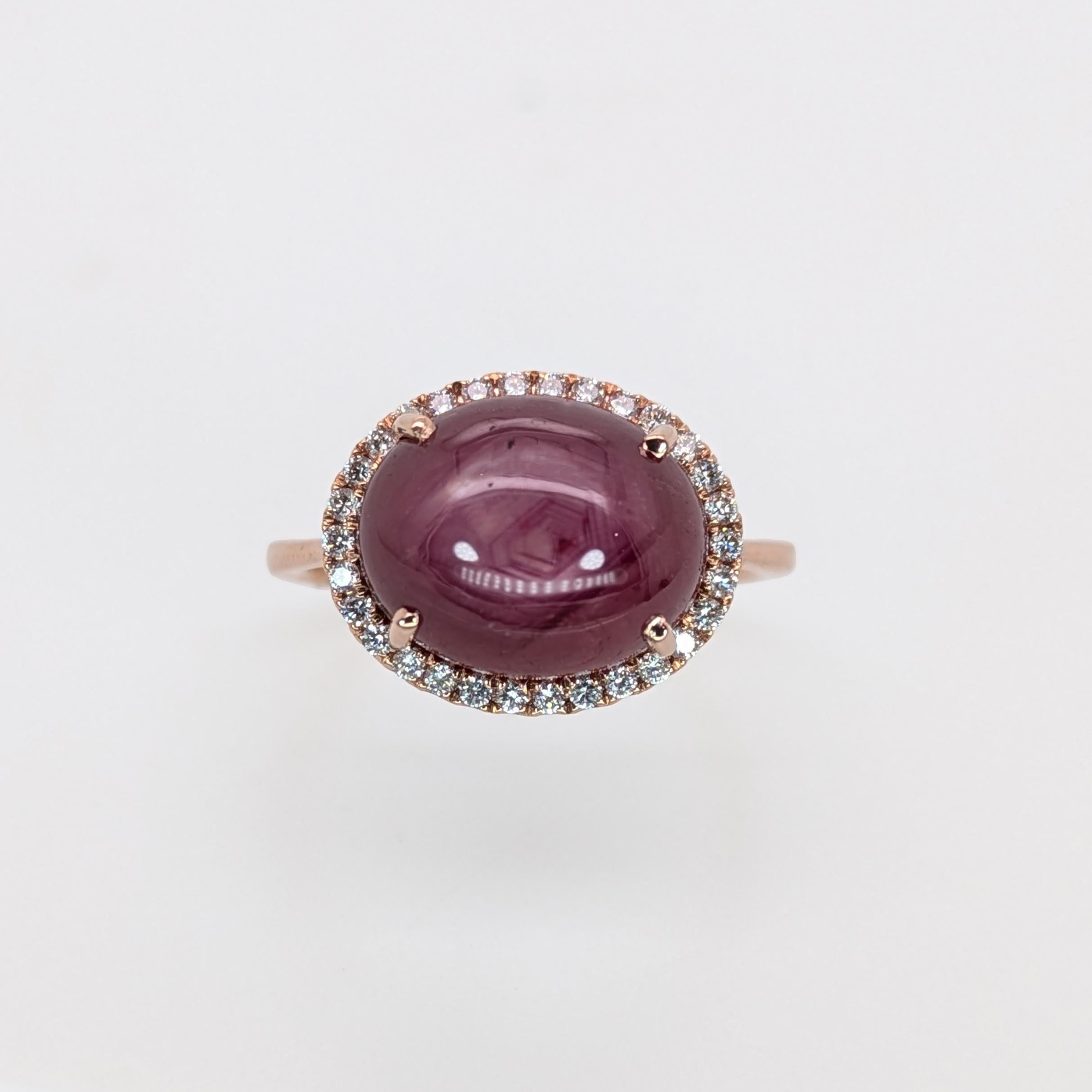Oval Cut 5ct Star Ruby Ring w Natural Diamond Halo in Solid 14K Yellow Gold  OV 12x9mm For Sale