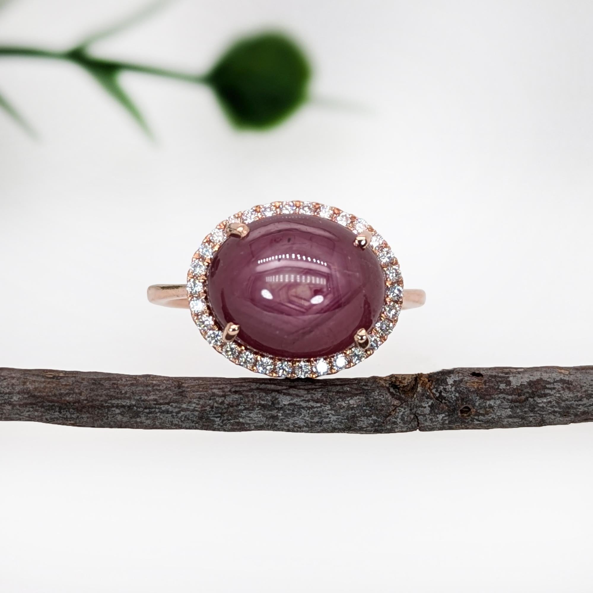 5ct Star Ruby Ring w Natural Diamond Halo in Solid 14K Yellow Gold  OV 12x9mm In New Condition For Sale In Columbus, OH