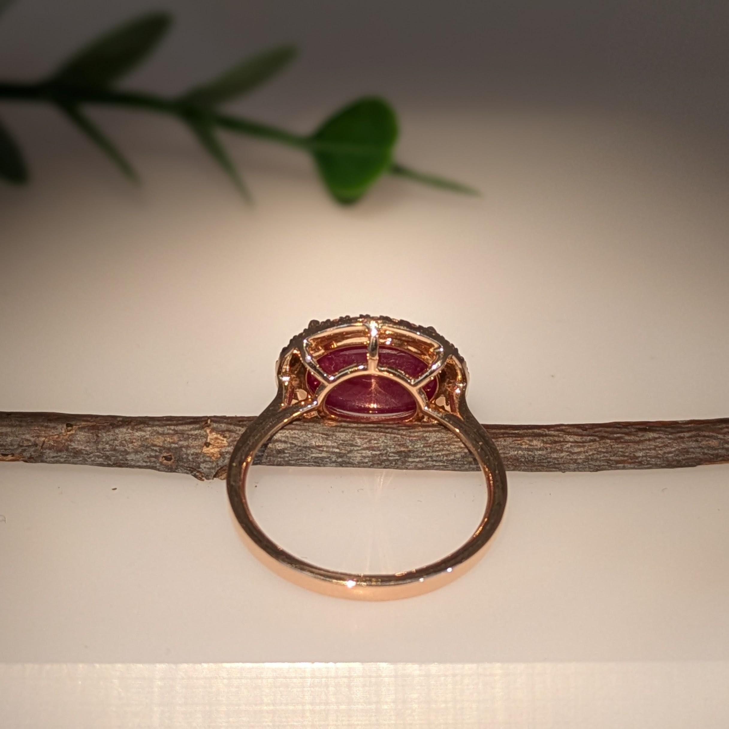 5ct Star Ruby Ring w Natural Diamond Halo in Solid 14K Yellow Gold  OV 12x9mm For Sale 2