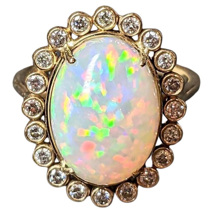 5ct Stunning Opal Ring w Natural Diamond Accents in 14k Yellow Gold OV 14x10mm