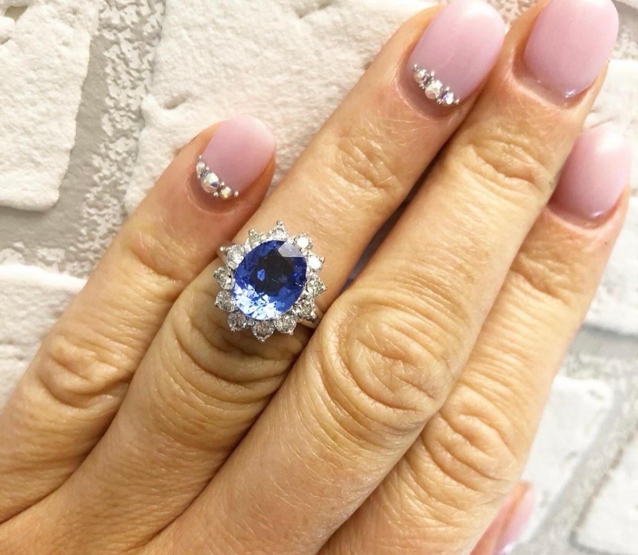 Women's or Men's 5ct Tazanite & Diamond cocktail ring 18KT white gold For Sale