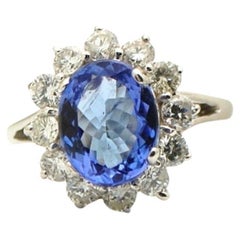 Bague cocktail 5ct Tazanite & Diamant or blanc 18KT