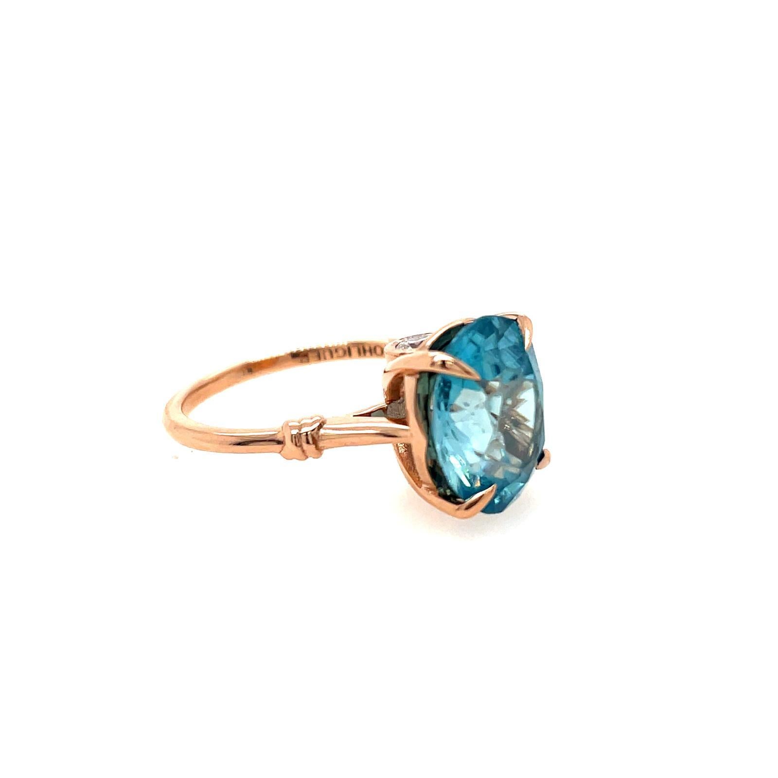 Artisan 5ct topaz and diamond ring in 18k rose gold For Sale