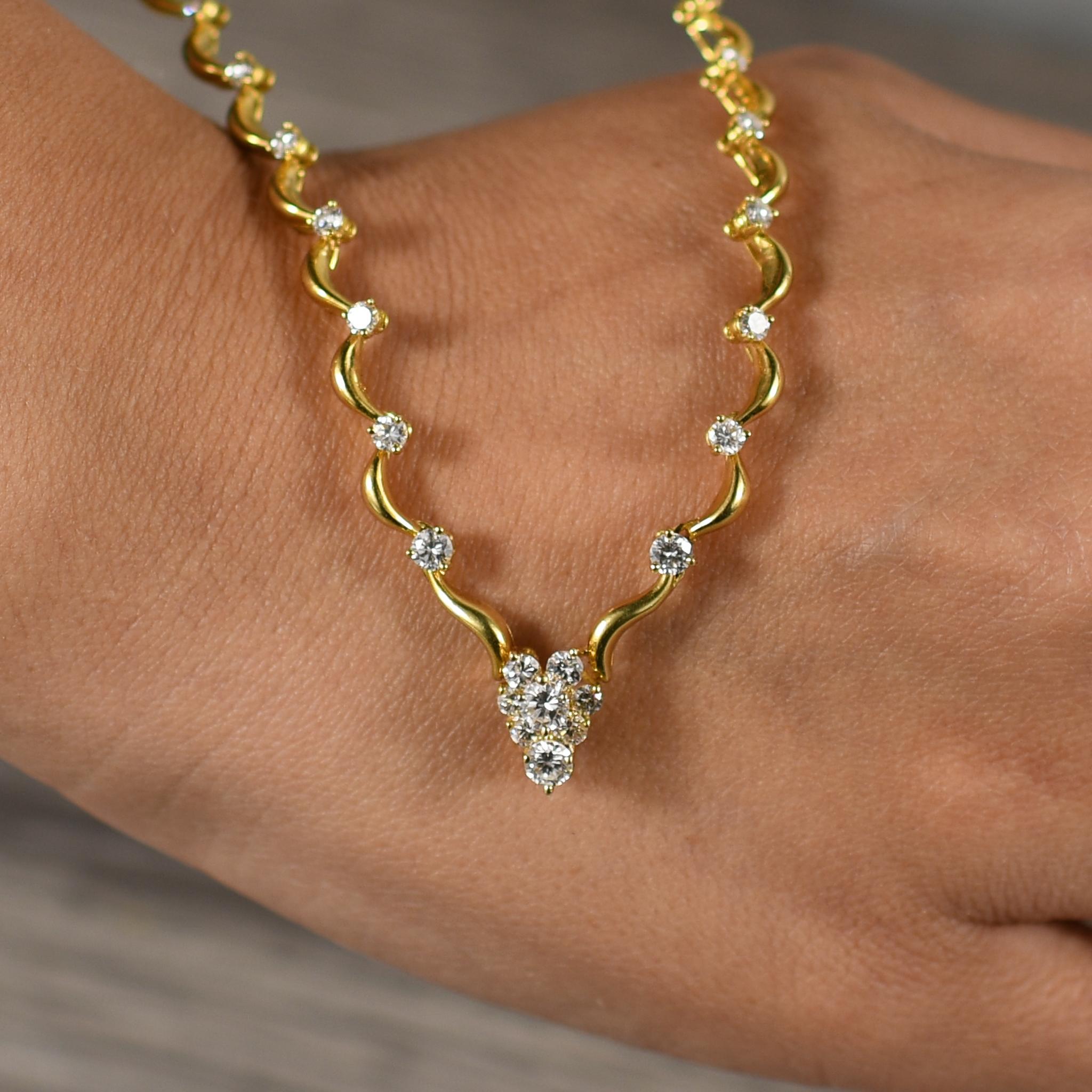 5ctw Diamond Riviera Necklace w Emerald Heart Enhancer Drop Pendant in 18K Gold For Sale 3