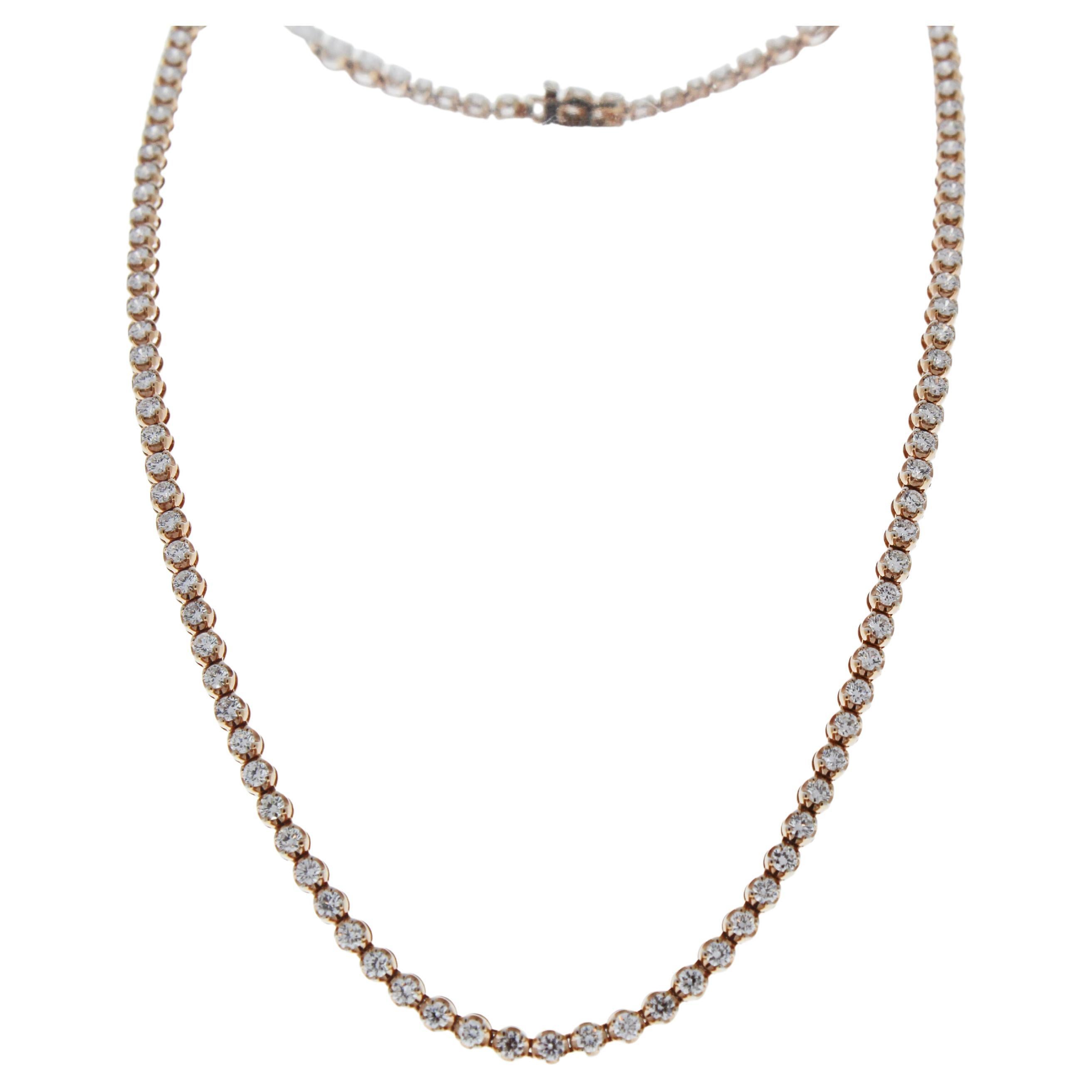 Collier de tennis en or rose 18 carats avec diamants de 5 carats