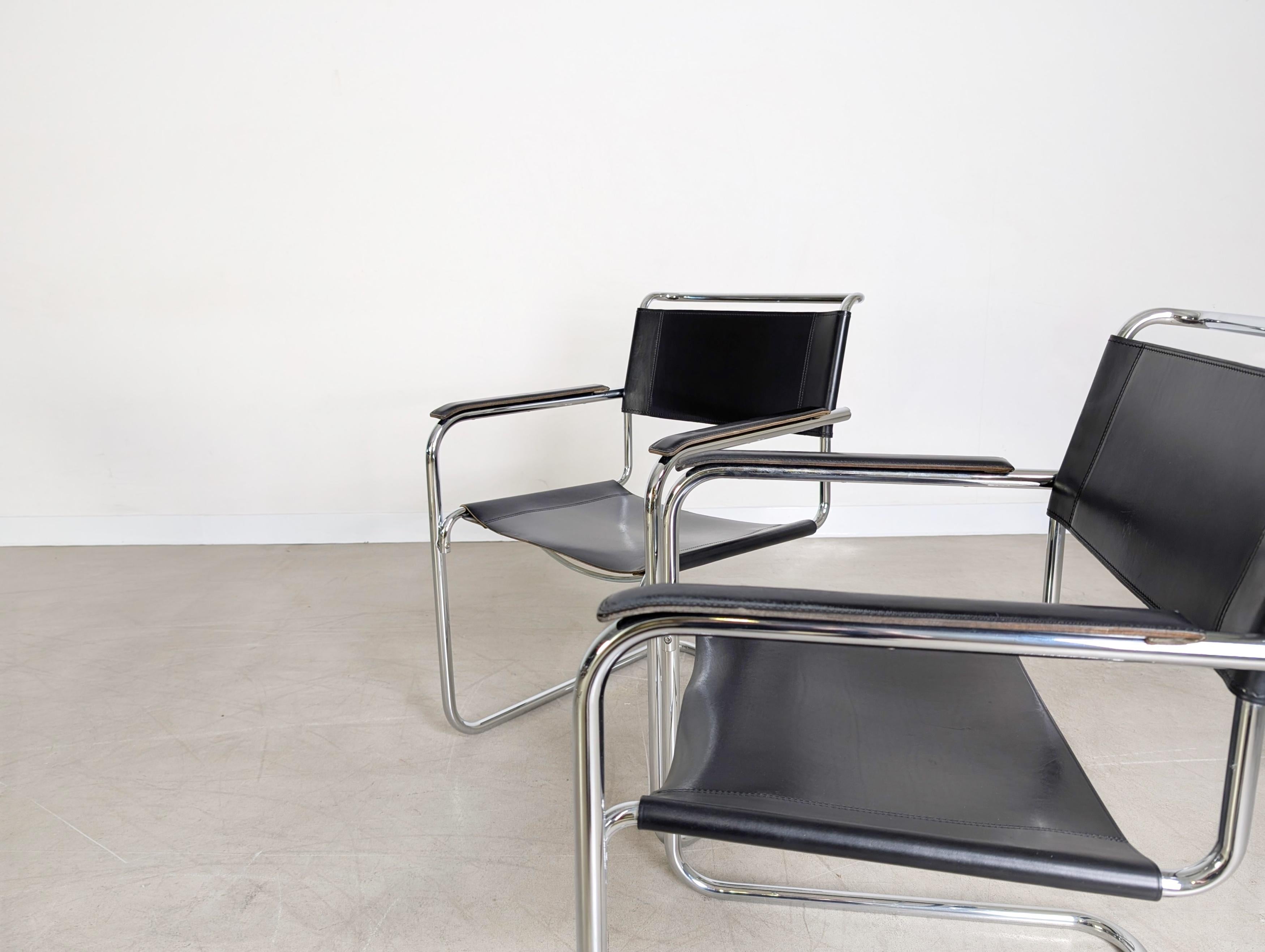 Mid-Century Modern 5er Set Thonet S34 Midcentury Freischwinger Mart Stam Leder en vente