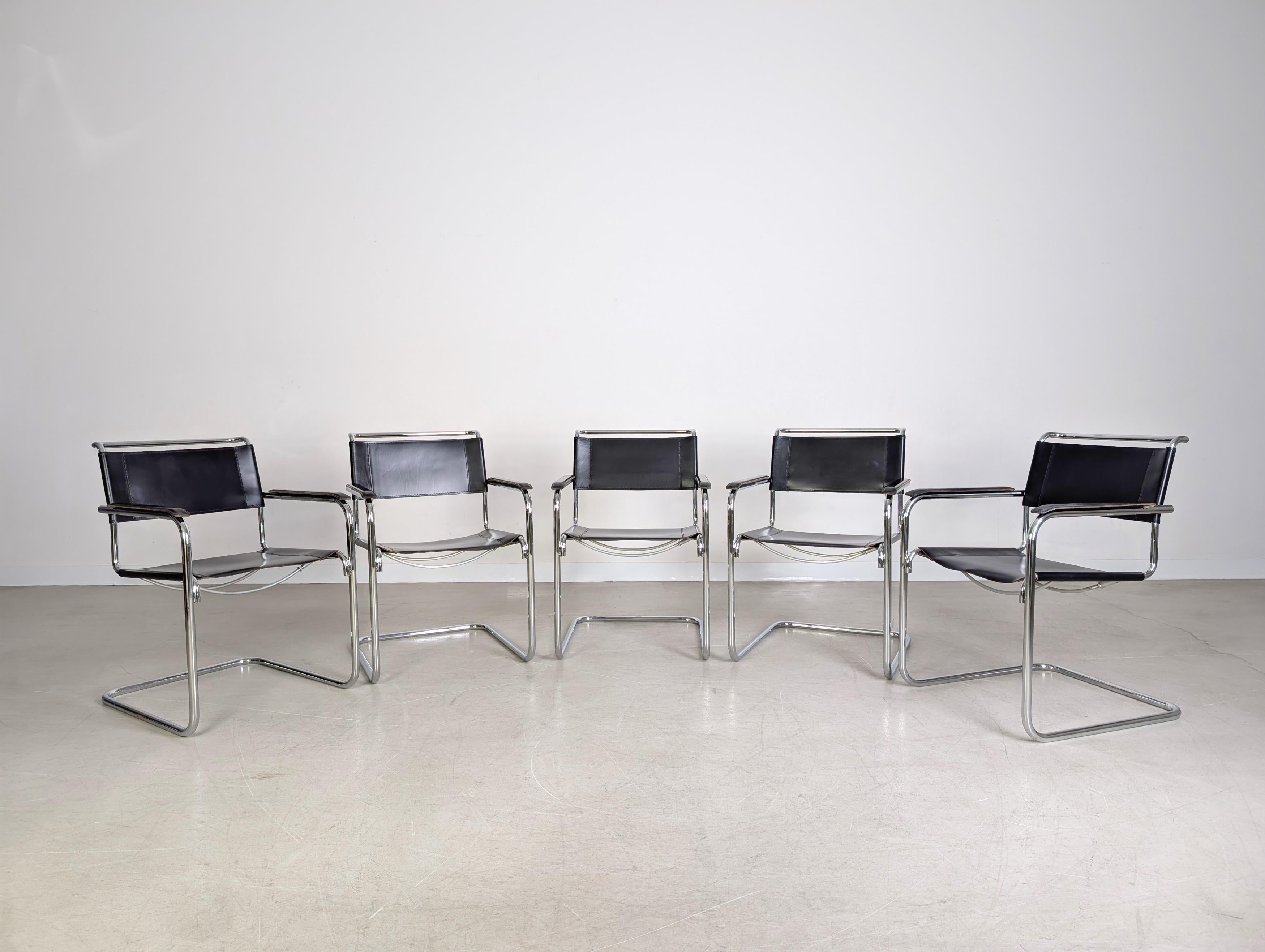 5er Set Thonet S34 Midcentury Freischwinger Mart Stam Leder État moyen - En vente à Berlin, DE