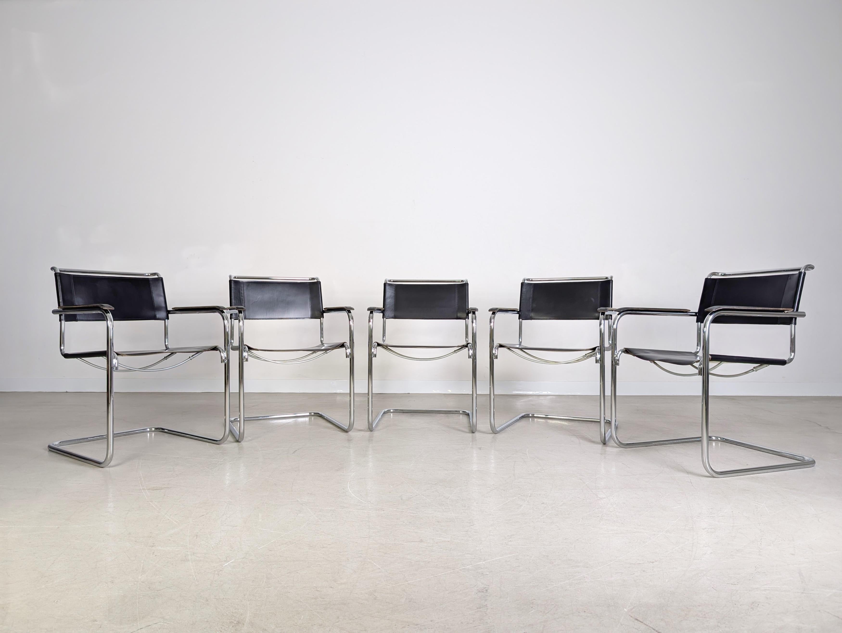 Fin du 20e siècle 5er Set Thonet S34 Midcentury Freischwinger Mart Stam Leder en vente