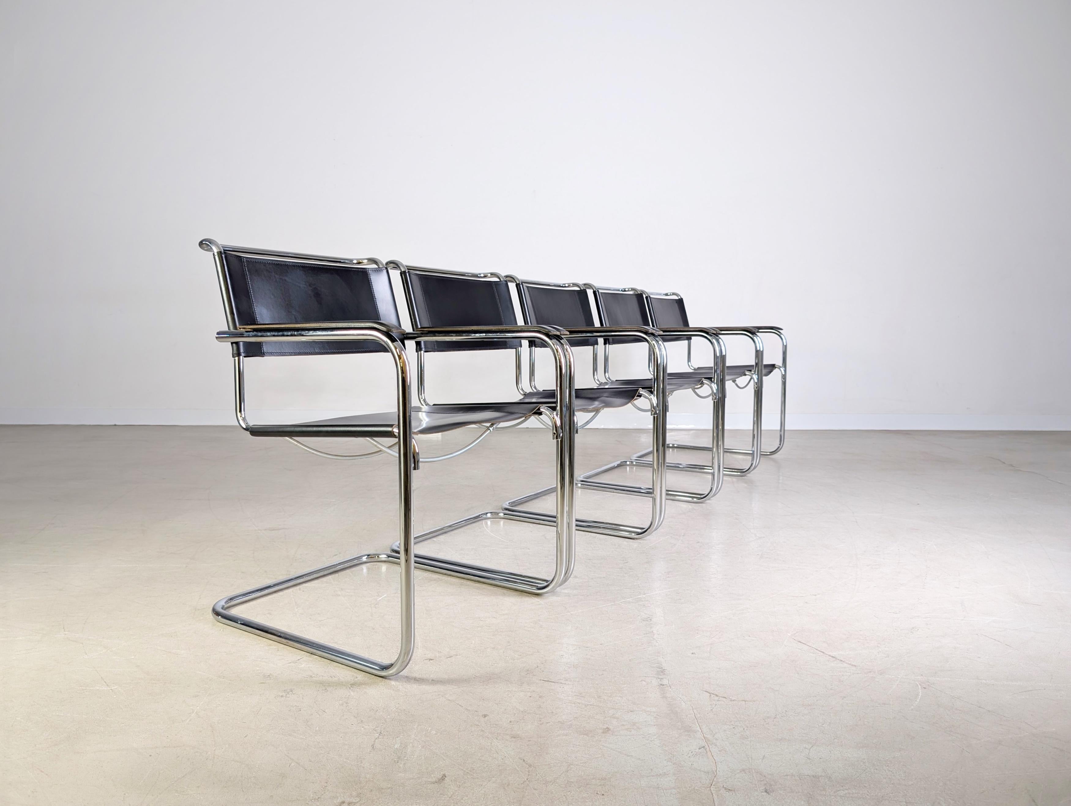 Acier 5er Set Thonet S34 Midcentury Freischwinger Mart Stam Leder en vente